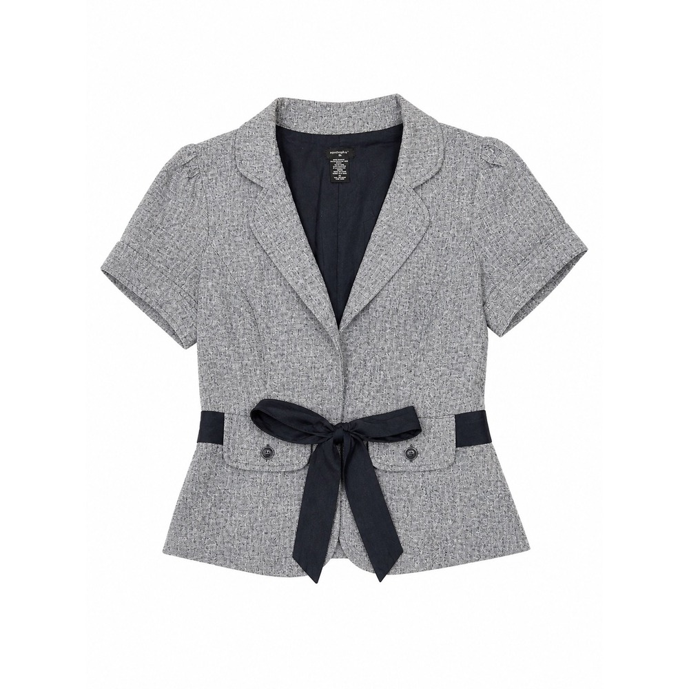 Stoosh Y2K Womens Blue Lined Fiteee Short Sleeve Tie Waist Blazer Jacket Size M